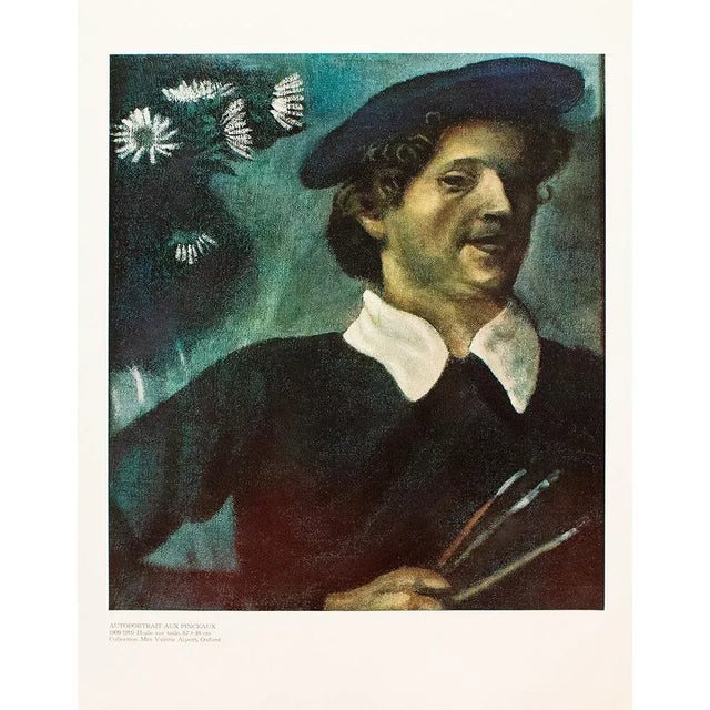 1972 After Marc Chagall "Self-Portrait With Brushes", Full-Color Parisian Print For Sale