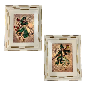 Mid-Century Hand Painted Hammered Copper Relief Wall Art Framed- a Pair