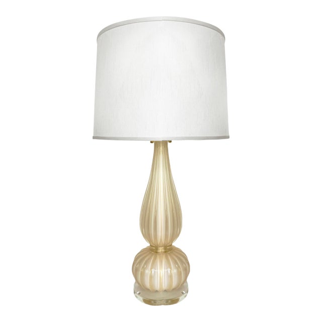 Vintage Murano Sommeroso Gold-Infused Venetian Glass Lamp, Lucite Base, Signed For Sale