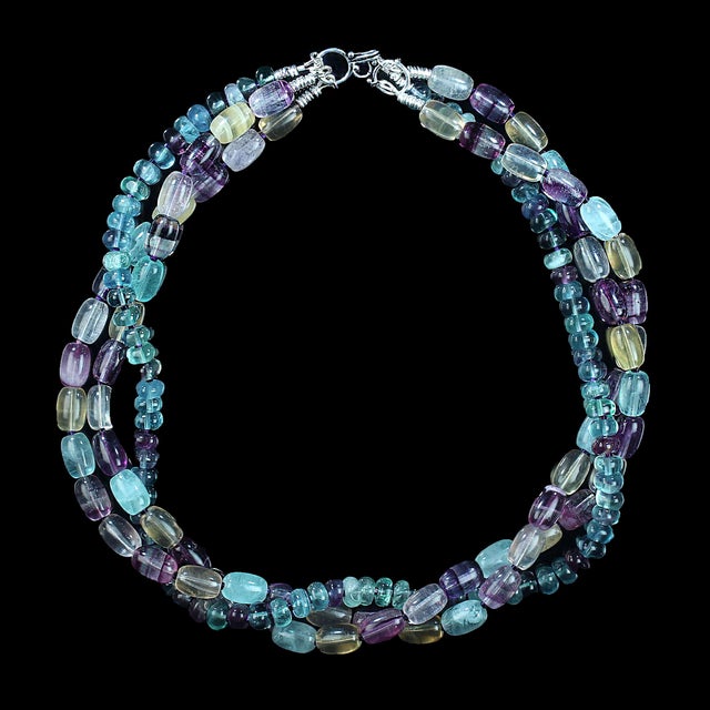 Traditional Ajd 17 Inch Three Strand Multi Color Fluorite Necklace For Sale - Image 3 of 5