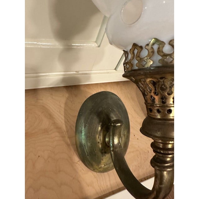 1920s Vintage Brass Caldwell Wall Sconces With Vintage Shades - a Pair For Sale - Image 5 of 5