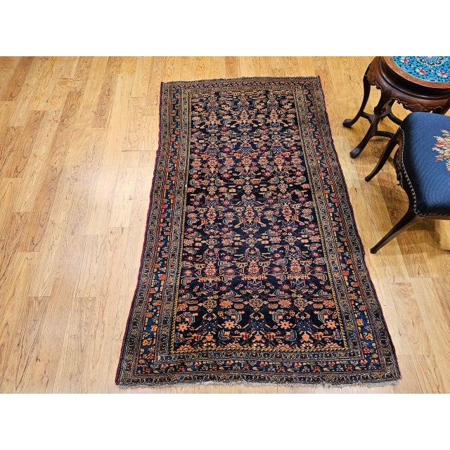 Antique Persian Senneh Area Rug, Hand-Knotted Wool, Allover Herati Pattern, Navy & Red, 4x6 For Sale - Image 4 of 18