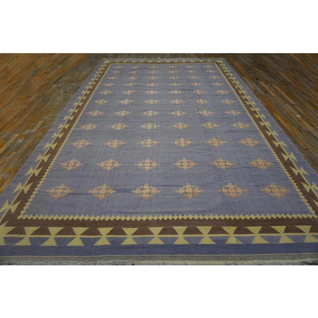 1930s Indian Cotton Dhurrie Carpet ( 9'7'' x 15'7'' - 292 x 475 ) Antique Dhurrie Large Room Size Cotton Blue Rug, Country...