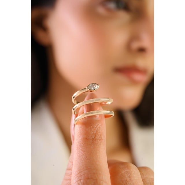 Art Deco 21st Century Insipired Diamond Snake Wrap Ring in 14k Gold in Bezel Set Size 5 For Sale - Image 3 of 15