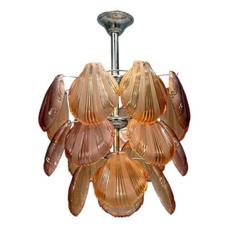 Mid-Century Modern, Orange Shell Motif Murano Glass, Pendant Light, 1960s For Sale