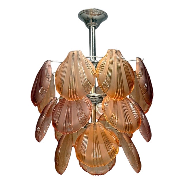 Mid-Century Modern, Orange Shell Motif Murano Glass, Pendant Light, 1960s For Sale