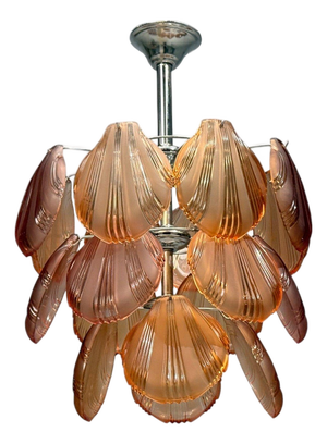 Mid-Century Modern, Orange Shell Motif Murano Glass, Pendant Light, 1960s