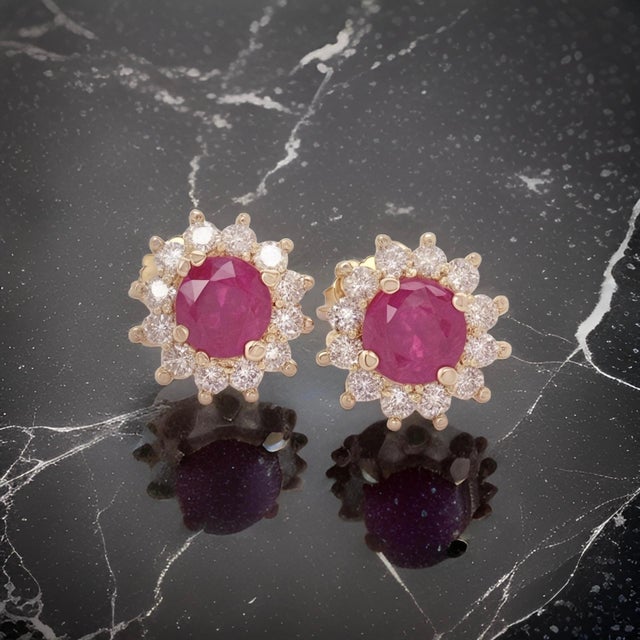 Natural Ruby Diamond Earrings 14k Yellow Gold 2.20 TCW Certified For Sale - Image 15 of 16