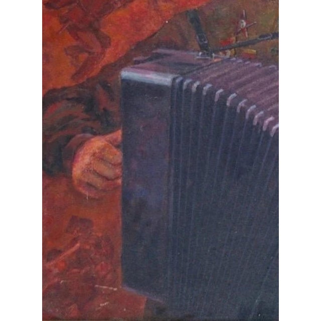 1980s 1980s Ukrainian Portrait Painting: Soldier With Accordion, Socialist Realism Art 80-59 For Sale - Image 5 of 6