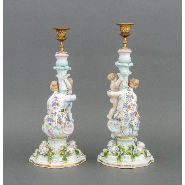 Meissen Style Porcelain Figural Candlesticks, Pair For Sale - Image 9 of 12