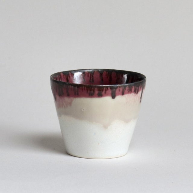 Contemporary Japanese Studio Porcelain Beaker Cherry X White X Cream For Sale - Image 4 of 11