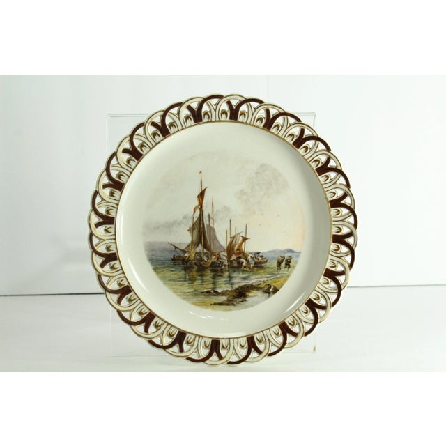 1850-1867 Copeland Plate Hand Painted Seascape W Ship Reticulated Edge For Sale - Image 13 of 13