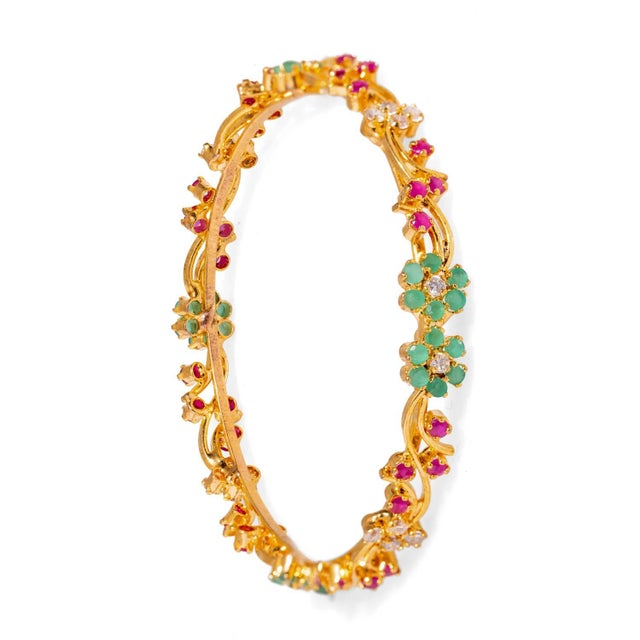 Early 21st Century Victorian Floral Emerald & Ruby Gemstone Bangle Bracelet For Sale - Image 5 of 8