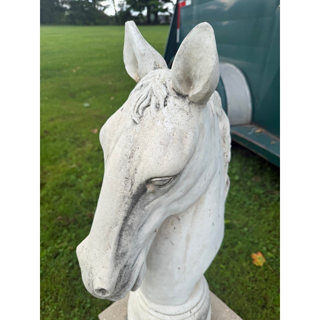 Vintage Hollywood Regency Concrete Horse Head Bust Sculpture Monumental Pedestal For Sale - Image 12 of 14