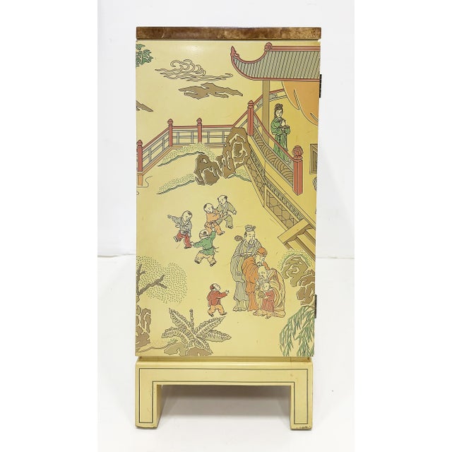 Vintage Drexel Heritage Chinoiserie Painted Cabinet, Faux Painted Stone Top For Sale In Miami - Image 6 of 12