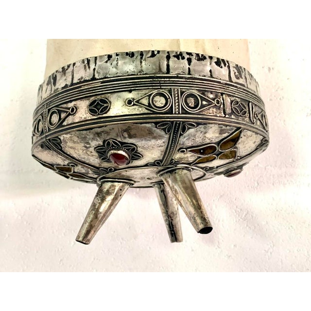 Mid 20th Century Vintage Yemeni Concertina Lantern Tinned Filigree Accordion Hanging Lamp Jeweled For Sale - Image 5 of 17