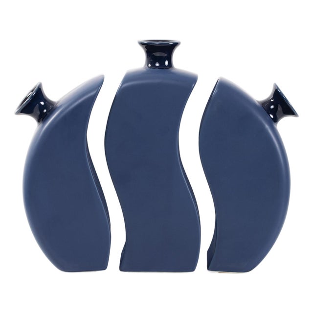 Delft Blue 3 Piece Floral Vase For Sale