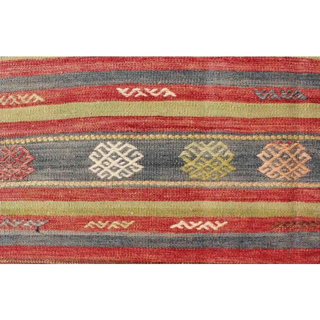 Mid 20th Century Large Multicolored Vintage Turkish Kilim Rug With Geometric Shapes and Stripes Design For Sale - Image 9 of 13