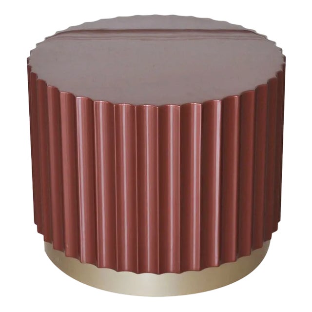 Red Coloumn Coffee Table with Brass Painted Base from Kabinet For Sale