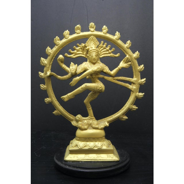 1970s Bright Brass Nataraja Dancing Shiva Sculpture on Wooden Base – 8" For Sale In San Diego - Image 6 of 17