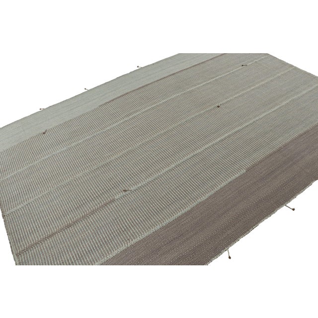 Rug & Kilim Rug & Kilim’s Contemporary Custom Kilim in Blue With Gray Stripes For Sale - Image 4 of 7