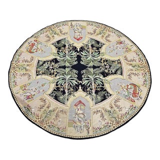 Aubusson Style Large Round Needlepoint Rug or Wall Tapestry For Sale