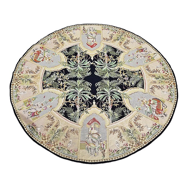 Aubusson Style Large Round Needlepoint Rug or Wall Tapestry For Sale