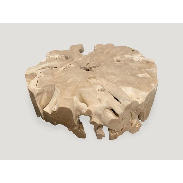 Andrianna Shamaris Round Bleached Teak Wood Organic Coffee Table For Sale - Image 16 of 18