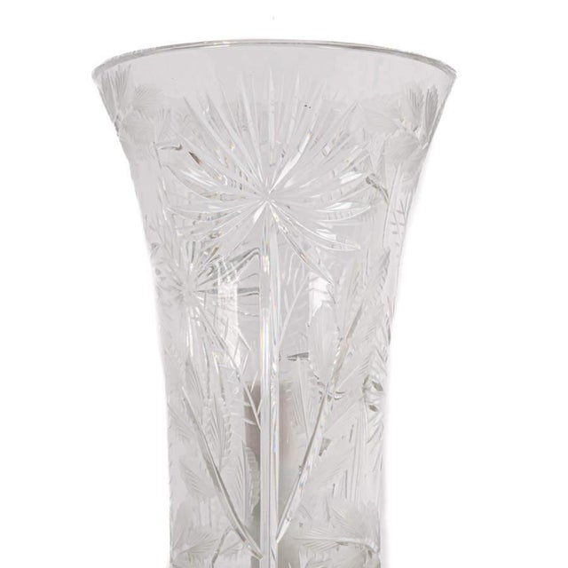 Dresden Cut Crystal Lamp on Brass Base – Hand‑Cut Starburst & Floral Design For Sale - Image 4 of 5