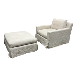 Restoration Hardware Slipcover Belgian Linen Shelter Armchair + Ottoman