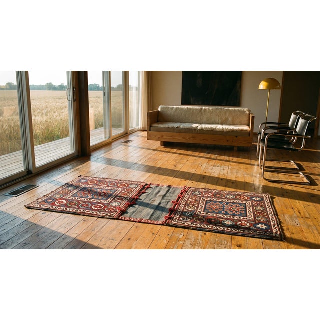 Blue 1900s Blue Medallion Tribal Antique Pesian, Soumak Rug 1'4" X 3'6" Handknotted Carpet For Sale - Image 8 of 8