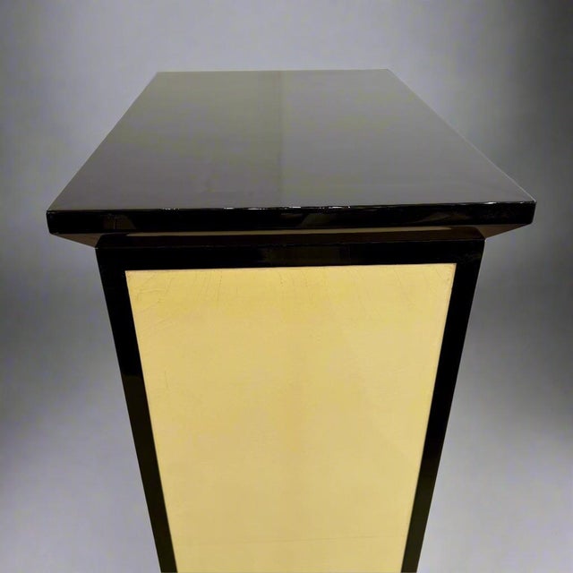Art Deco Pedestal Black Lacquer with Parchment. France 1930's. For Sale - Image 4 of 5