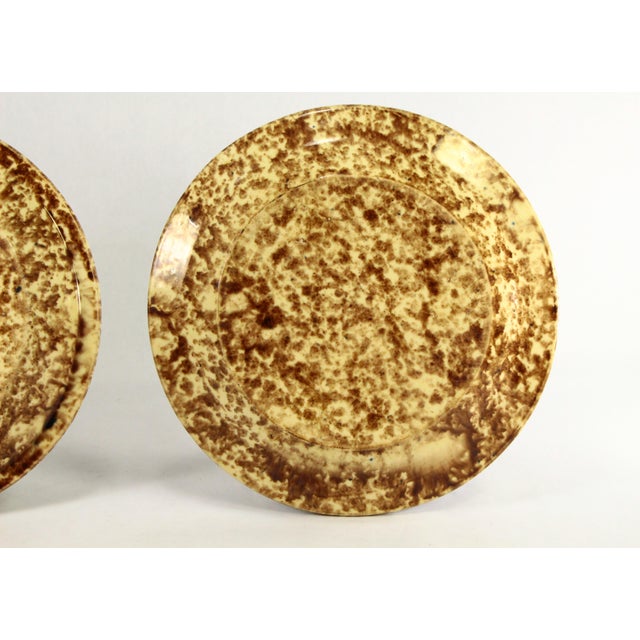 Ceramic 19th Century Pair of Rockingham Glaze Spatterware Yellowware Pottery Plates For Sale - Image 7 of 17