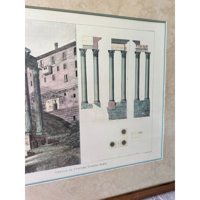 Wood Late 20th Century Large Framed Temple of Jupiter Tonans, Rome Architectural Engraving After R. Roffe, 32” X 27.5” For Sale - Image 7 of 8