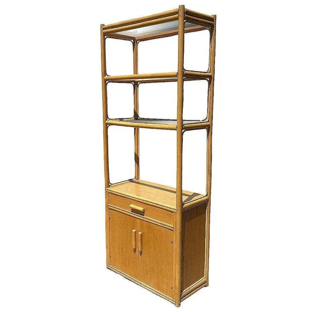 Mid-Century Modern Restored High Style Rattan & Mahogany Etagere Display Curio Cabinet, 2 Available For Sale - Image 3 of 6