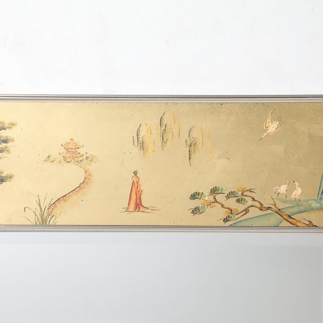 1970s Mid-Century Gilt Eglomise W/ Brass Border Mirror Signed D Wingard for Labarge For Sale - Image 5 of 14