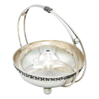 Circular Silver Fruit Bowl with Double Handle For Sale
