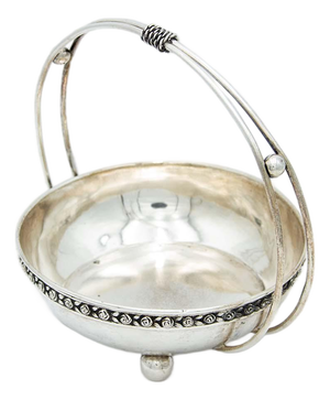 Circular Silver Fruit Bowl with Double Handle