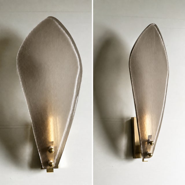 Glass Designer Gray Sanded Leaf Murano Glass Wall Sconces, Contemporary Set of 4 For Sale - Image 7 of 8