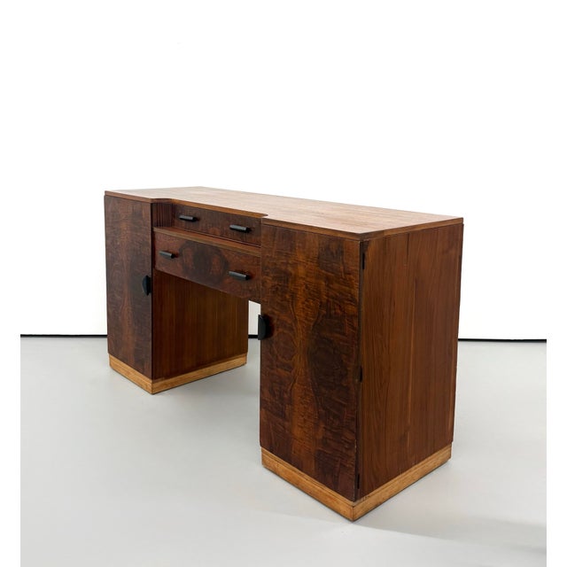 Vintage Art Deco Burl Wood Pedestal Desk For Sale In West Palm - Image 6 of 8