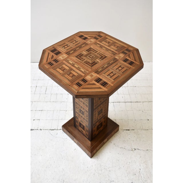 Mid-Century Modern Vintage Exceptional Parquetry Pedestal Table With Hidden Compartment, Circa Mid 20th Century For Sale - Image 3 of 18