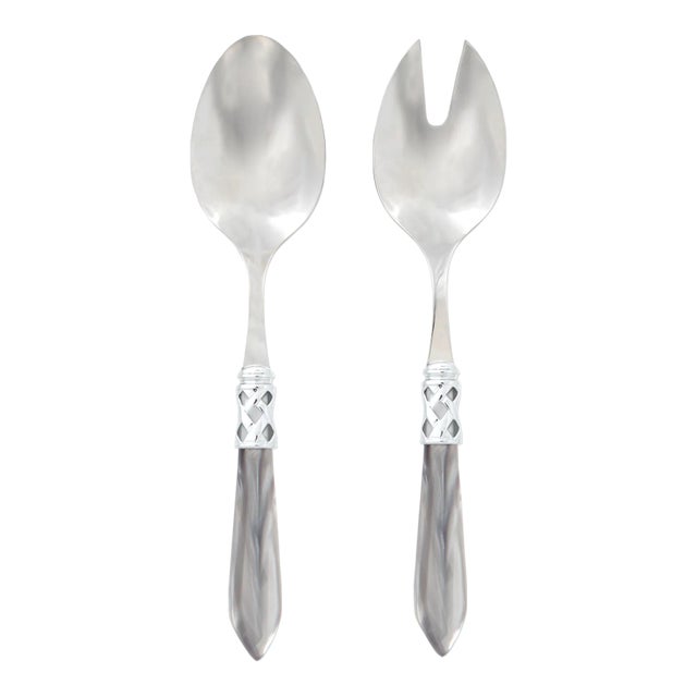 VIETRI Aladdin Brilliant Light Gray Salad Server Set For Sale