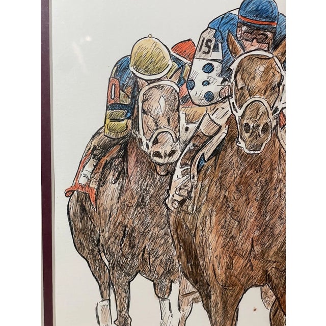 1980s 1980s Kentucky Derby Bernice Batoff Smarty Jones Horse Jockey Watercolor Ink Painting For Sale - Image 5 of 12