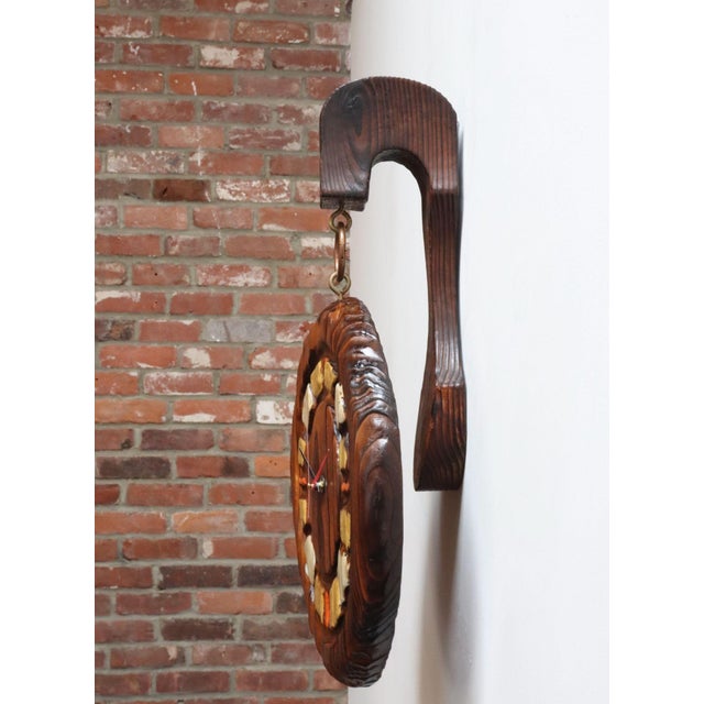 Witco Vintage Witco Tiki Burnt Cedar Hand-Painted Wall Clock With Mount For Sale - Image 4 of 11