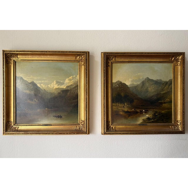 James Poole, Pair of Mountain Lake Landscapes, 1800s, Oil on Canvas, Framed For Sale - Image 11 of 11