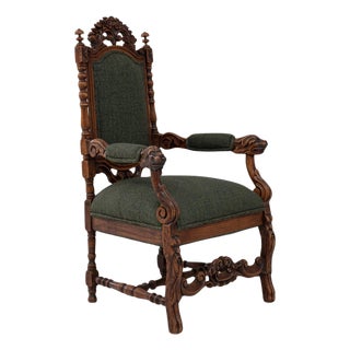 1900s French Baroque Revival Oak Armchair with Upholstered Cushions For Sale