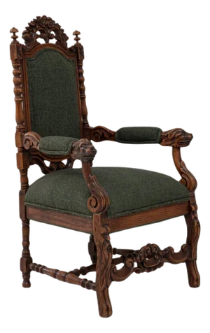 1900s French Baroque Revival Oak Armchair with Upholstered Cushions