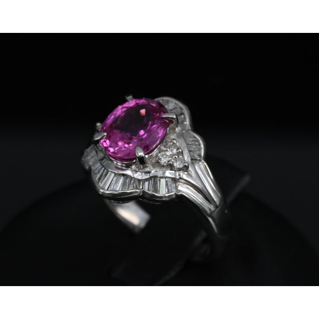 Late 20th Century Late 20th Century Intense Pink Sapphire 0.41ct Diamond Platinum Ring Size 5.5 For Sale - Image 5 of 18