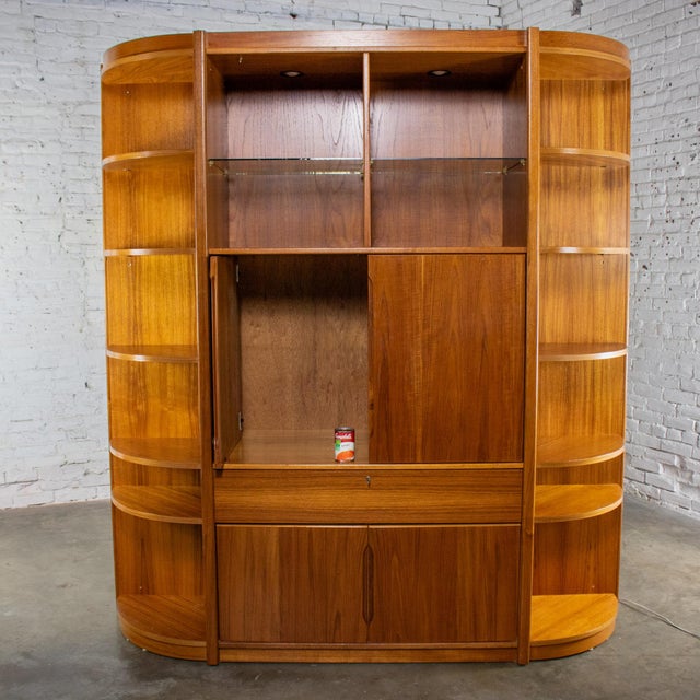 Mid to Late 20th Century Scandinavian Modern Teak Lighted Bookcase Display or Entertainment Cabinet For Sale - Image 18 of 18
