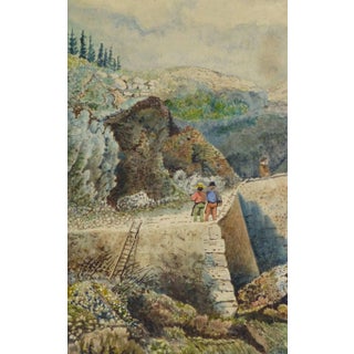 Antique French Watercolor - the Overlook For Sale